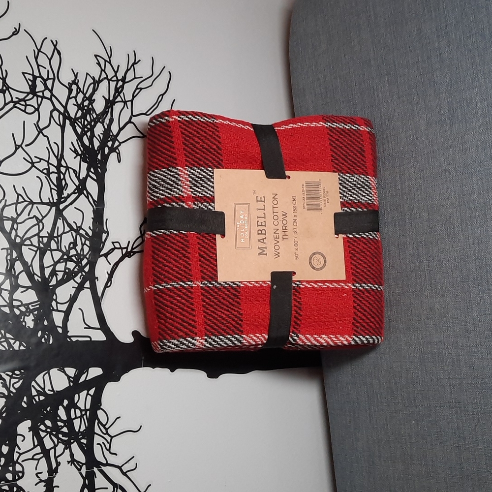 Cotton Throw Blanket Lightweight Fringe Plaid Pattern Red Black Cream